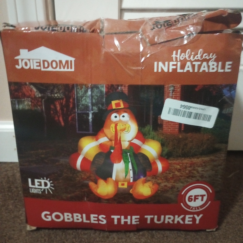 JoieDomi Gobbles The Turkey 6' Inflatable With LED Lights New In Box (Open)